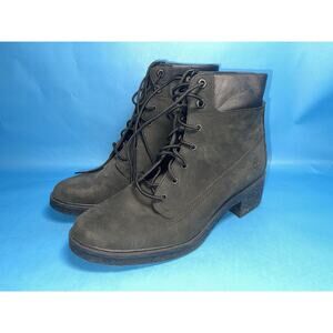 Timberland Women’s Black Nubuck Lace-Up Ankle Boots A1JXI Size 8 Block Heel